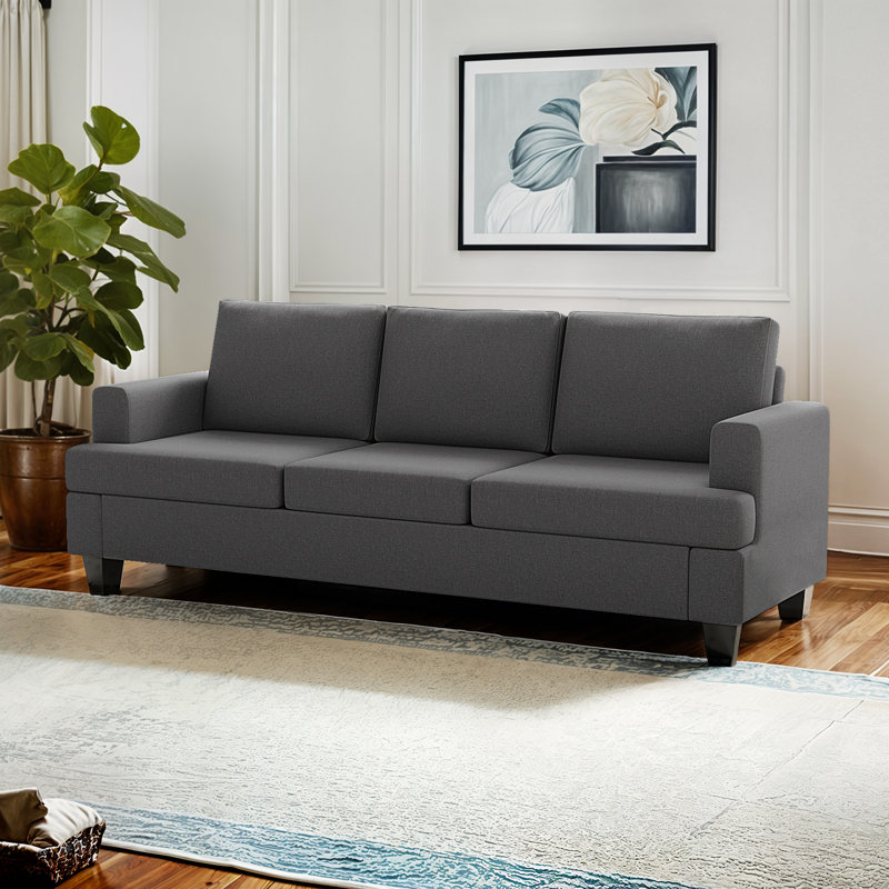 84 Linen Upholstered 3 Seater Sofa Ebern Designs Upholstery Color Dark Gray